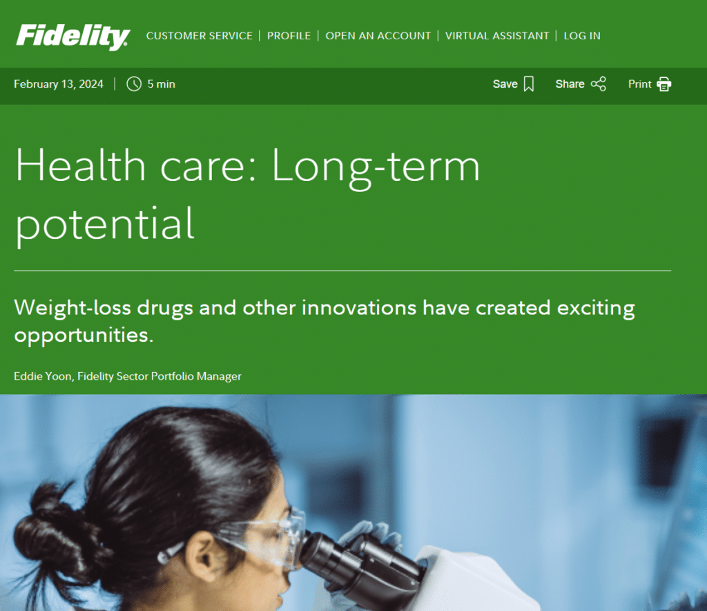 Fidelity article about Healthcare sector